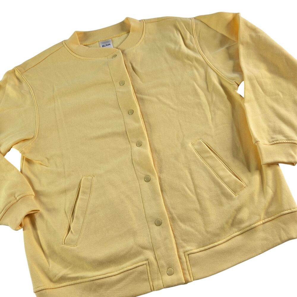 Blair Fleece Jacket Cardigan Snap Front Butter Yellow Size Petite Medium Pockets - Picture 10 of 10